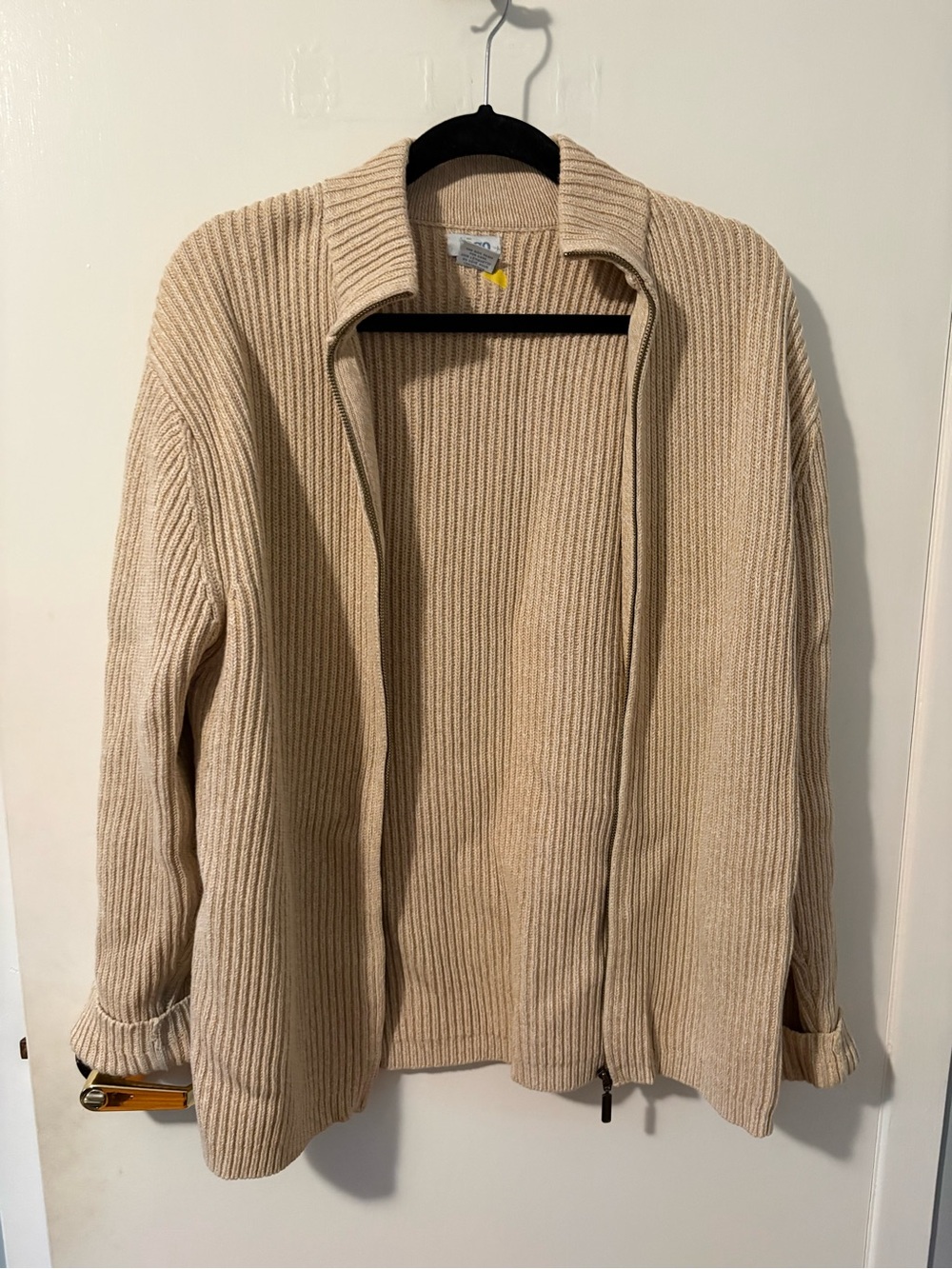 Men's Ribbed 100% Cotton Zip-Front Sweater Cardigan - tan colour